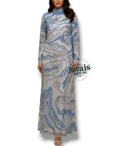 Robe de soirée de luxe pour femme, taille empire, longueur au sol, silhouette trapèze, ornée de perles, de cristaux et de diamants, broderie intégrée - Product Image 6