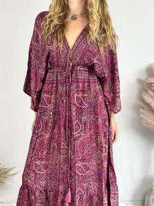 Robe longue décontractée d'été 2025 pour femme, imprimée à la main, manches 3/4, en coton, taille naturelle, motif floral, écologique, prix de gros - Product Image 3