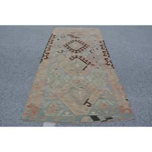 Alfombra Turca Vintage Étnica Naranja Azul Patchwork Diseño Clásico Área Grande 4.4x9.5ft Lana Adolescente Sala de Estar Decoraciones Látex - Product Image 1