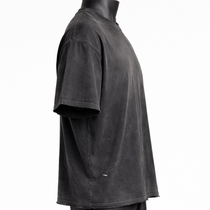 Camiseta Negra Oversize de Punto para Hombre, Estilo Urbano Premium, Vintage, Corte Regular, Lavado Ácido, Suministro al por Mayor - Product Image 3