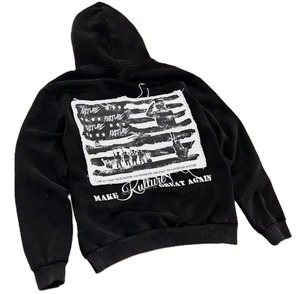 Sweat-shirt à capuche oversize pour homme, noir, en molleton de coton, streetwear, pull-over, imprimé graphique vieilli, logo sur le devant - Product Image 3