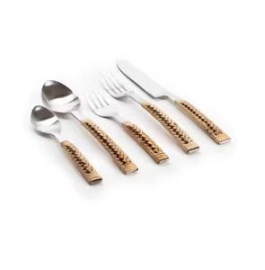 Juego de cubiertos de metal pulido con mango de ratán Cubiertos de acero inoxidable con estilo para uso en cenas y fiestas - Product Image 3