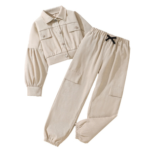 Abrigo deportivo y de ocio de manga larga para niñas con pantalones Cargo 2025 Conjunto de dos piezas de invierno para niños - Product Image 6