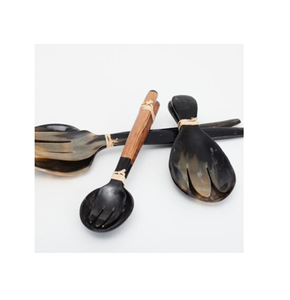 Vente chaude Serveur de salade en corne de boeuf Ustensiles de cuisine Couverts personnalisés Dessert Cuillère en corne de buffle Décoration à vendre - Product Image 5