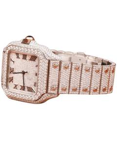 Montre en diamant classique avec cadran à date et chiffres romains noirs ciel, entièrement sertie de diamants moissanite ronds, personnalisée et magnifique - Product Image 3