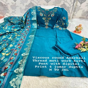 ชุดแฟชั่นสวยคุณภาพดีเยี่ยมผ้าวิสคอสพร้อมด้ายโมติกางเกงทำงาน kurti และ dupatta ผู้หญิงแฟชั่น exporter - Product Image 1