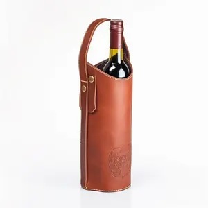 bulk custom logo printed PU leather single wine bottle holder