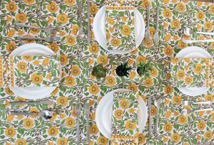 Handmade Yellow Floral Cotton Block Print <b>Tablecloth</b> Vintage Dining Table Cover for Kitchen Decor and Housewarming Gifts - Product Image 2