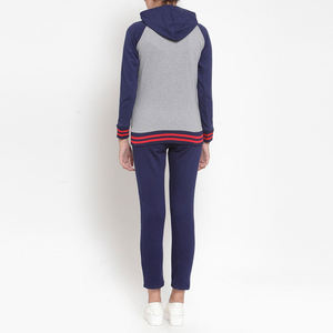 100% coton goutte épaule coupe décontractée deux pièces capuche établi décontracté fermeture éclair femmes survêtement - Product Image 3