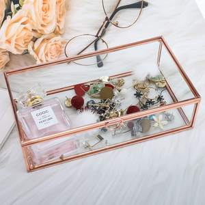Classic Decorative Brass Frame Glass Square Storage <b>Box</b> Jewelry <b>Keepsake</b> Display Organizer <b>Wedding</b> Jewelry <b>Box</b> - Product Image 4