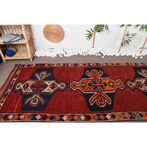 Turkish Vintage <b>Runner</b> Rug 3.4x11.7 ft, Herki <b>Red</b> Wool Rug - Product Image 5