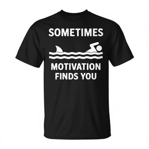 T-shirt vintage con stampa 'Sometimes Motivation Finds You Shark', design promozionale ispirato al vintage - Product Image 2