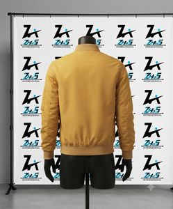 เสื้อแจ็คเก็ตบอมเบอร์สีเหลืองสำหรับผู้ชาย ปกคอพับ ปิดด้วยซิป สีพื้น ทรงปกติ สวมใส่สบายๆ ในฤดูใบไม้ร่วง ผลิตจากโพลีเอสเตอร์และผ้าแคนวาส - Product Image 2