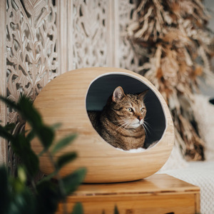 Cozy cave dog & cat bed natural coiled spun <b>bamboo</b> pet home animal nest cage with comfort <b>pillow</b> - Product Image 5