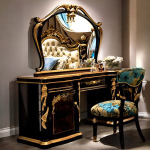 โต๊ะเครื่องแป้งไม้สักแท้สไตล์ยุโรปหรูหราแบบโมเดิร์นยุคกลาง พร้อมกระจก  ชุดโต๊ะเครื่องแป้งสำหรับแต่งหน้า  สำหรับอพาร์ทเมนต์ - Product Image 1
