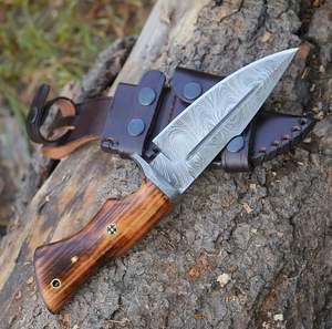 Cuchillo de Caza de Supervivencia para Exteriores, Diseño Full Tang, Hoja de Acero de Damasco con Punta de Gota, Mango de Madera, Personalizable OEM, Grado Industrial - Product Image 5