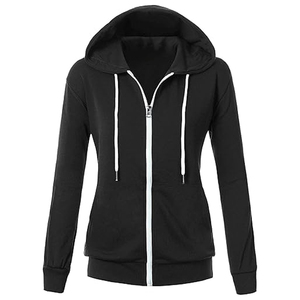 เสื้อมีฮู้ดแบบรูดซิปน้ำหนักเบาสำหรับผู้หญิงแขนยาวมีฮู้ดแบบมีเชือกผูกและกระเป๋าแบบลำลองบาง - Product Image 2