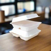 Boîte à lunch biodégradable en bagasse à 3 compartiments, conteneur jetable à clapet pour plats à emporter et traiteur