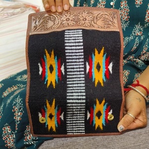 New Western Style Aztec Tooled Leather Clutch Real Handmade Vintage Brown Tooling Unique Deck Of Cards Design Leather Wallet - Product Image 6