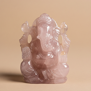 Estatuilla de Estatua de Ganesha tallada a mano, regalo de negocios con cuarzo rosa, cristal curativo, piedra semipreciosa India, artesanía grabada - Product Image 4