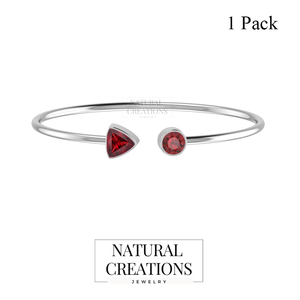 Pulsera de Plata de Ley 925 con Piedra Preciosa de Granate, Dos Formas: Trillón y Corte Redondo, Engaste de Bisel, Moderna, Unisex, Acabado de Alta Calidad - Product Image 2