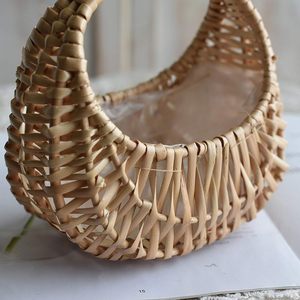 Sturdy <b>Willow</b> Rattan Woven Half Moon <b>Basket</b> Rustic Style Small Flower Picnic Container Handle for Storage Flower Arrangements - Product Image 3