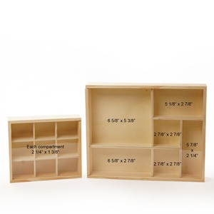 Natural Pine Wood 9 Section Standing Trays with <b>Clear</b> Sliding Top Tabletop Installation Type - Product Image 2