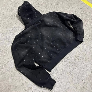 Vente en gros Acid Wash Distressed Hoodie Goutte d'épaule Lourd Impression Cristal Soleil Délavé Pull Strass Hoodies Hommes - Product Image 2