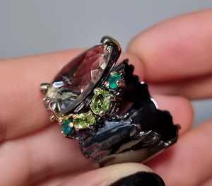 แหวนพลอยอเมทิสต์สีเขียวธรรมชาติ ชุบโรเดียม เงินแท้ 925 เครื่องประดับชั้นดี ขนาด 10Us - Product Image 6