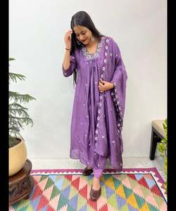 Salwar Kameez de Lino Pakistaní, Vestidos Antiestáticos para Mujer, Trajes Listos para Usar para Niñas, Niños y Damas, Estilo Vintage, Largos hasta el Suelo, para Fiestas - Product Image 1