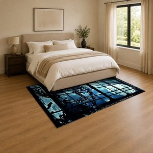 Tapis de salon en chenille antidérapant, imprimé numériquement, lavable en machine, bleu marine, design minimaliste, vente en gros, RUGS DEPOT LXDP-0805 - Product Image 3