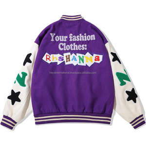 แจ็กเก็ตเบสบอลผ้าสักหลาดกำมะหยี่สำหรับผู้ชายผ้าขนสัตว์สีม่วงสำหรับกีฬากลางแจ้งปรับแต่งได้ - Product Image 2