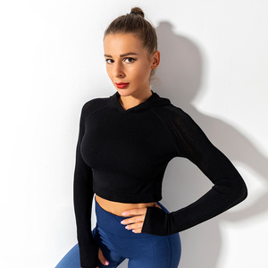 เสื้อฮู้ดแขนยาวสำหรับผู้หญิง แฟชั่นฤดูใบไม้ร่วงและฤดูหนาว เสื้อผ้าออกกำลังกายกลางแจ้ง ผ้าไนลอน เสื้อครอปสำหรับโยคะ เสื้อผ้าฟิตเนสสำหรับผู้หญิง - Product Image 6