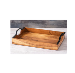 Bandeja de servicio de madera de mango rectangular rústica Natural de nuevo diseño elegante con bandeja de borde de corteza de árbol para suministros de Hotel y restaurante - Product Image 5