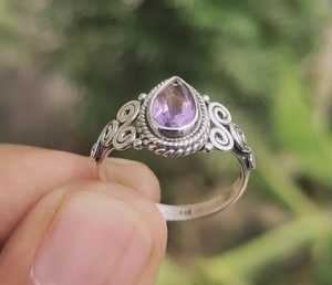 Bague en argent sterling 925 avec améthyste poire faite à la main, pierre de naissance de février, bijou élégant, cadeau pour femme - Product Image 6