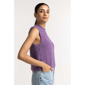 Suéter Básico de Lana Lila con Decoración de Piel para Usar como Prenda Exterior-WM-SWT-WS23-064 - Product Image 1