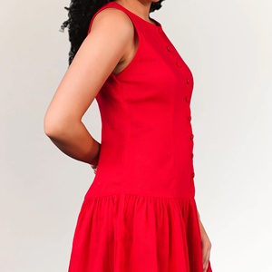 Robe Courte en Coton Rouge pour Femme, Respirante, Tailles XS-XL, avec Fermetures Éclair Décoratives, Col Rond, Idéale pour le Bureau, les Soirées, les Vacances et les Clubs - Product Image 3