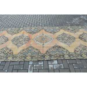 4.7x12 ft Turkish Rug, <b>Yellow</b> Striped Vintage Rug <b>Wool</b> - Product Image 2