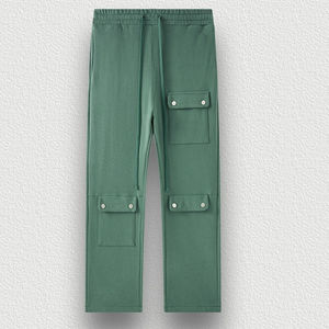 Pantalones de gran tamaño de color sólido con logotipo personalizado, pantalones de chándal con decoración de múltiples bolsillos de estilo hip hop de lana con pantalones con cordón para hombres - Product Image 6