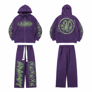 2026 Custom Design Men's <b>Hoodie</b> And Sweatpants Sets Distressed Acid Wash Sweatsuits - Product Image 1