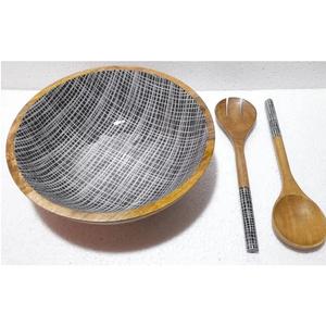 Bol en bois de qualité supérieure avec motif imprimé en émail, décoration de cuisine, logo, ensemble bol et cuillère en bois au meilleur prix - Product Image 3