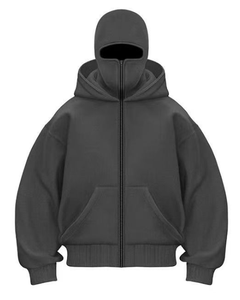 Barato a granel al por mayor de calidad superior en blanco hombres Streetwear máscara de cara completa pasamontañas sudaderas con capucha hombro caído doble capa Zip Up Hoodie - Product Image 3