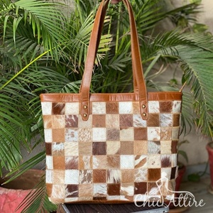 New Stylish Real Handmade Hair on Hide Fur <b>Leather</b> Evening Tote Bags Women Shoulder Bags High Quality Patchwork <b>Shopping</b> Bags - Product Image 1