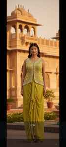 Traje Plazzoo con Forro Indio-Pakistaní, con Encaje, Corto, para Fiestas, Festivales y Ocasiones Especiales, Disponible a Precio de Mayoreo - Product Image 3