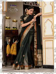 Collection Saree en lin Kota avec Patta tissé Zari pour femmes Prix de gros pour vêtements de fête Vêtements indiens et pakistanais - Product Image 5