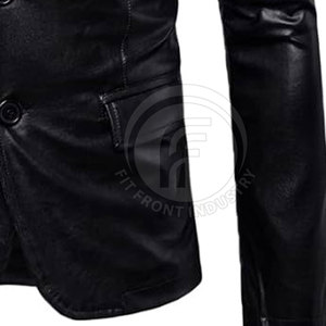 Blazer de cuero de diseño personalizado, chaqueta de cuero de color sólido para hombre, ropa de calle, chaqueta de cuero para hombre a la venta - Product Image 5