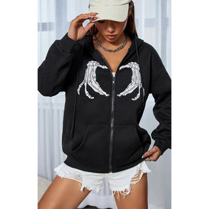 Vente en gros de sweat à capuche zippé épais pour femmes avec poches latérales et manches longues - Product Image 1