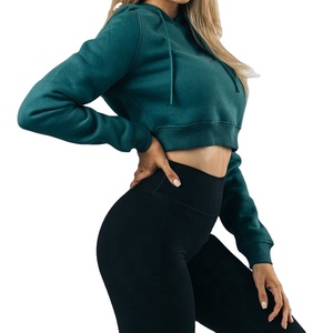 Pull à capuche court pour femmes Impression de logo personnalisé Couleur unie Vente en gros Usine Hiver Crop Top Hoodies - Product Image 3