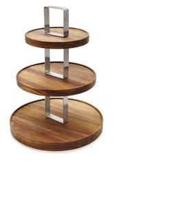 Support à gâteau moderne en bois à trois niveaux avec plateforme surélevée pour présenter des gâteaux, des pâtisseries, des fruits, des desserts, résistant au four - Product Image 6