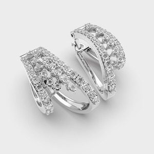 Pendientes de Aro Dobles con Diamantes Cultivados en Laboratorio Certificados por IGI, Forma de Pera y Redonda, Oro Amarillo/Blanco/Rosa de 14K, Aros Florales con Diamantes - Product Image 3